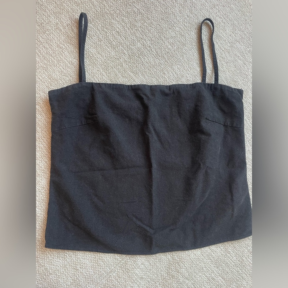 St. Agni Black Linen Blend Top